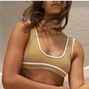 Stone Fox Swim Bikini Top Womens M Dahlia Cropped Bralette Tannin Brown